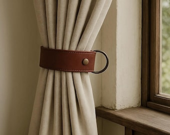 Lined Leather Tiebacks with Hooked D-Ring - Scandinavian Minimalist Window Accessory for Home Decor