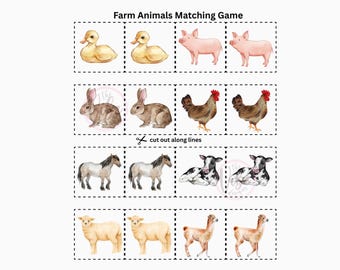 Farm Animals Matching Game for kids, Animals Matching Activity, Animals Games, Toddler Matching Activity, Preschool Centers