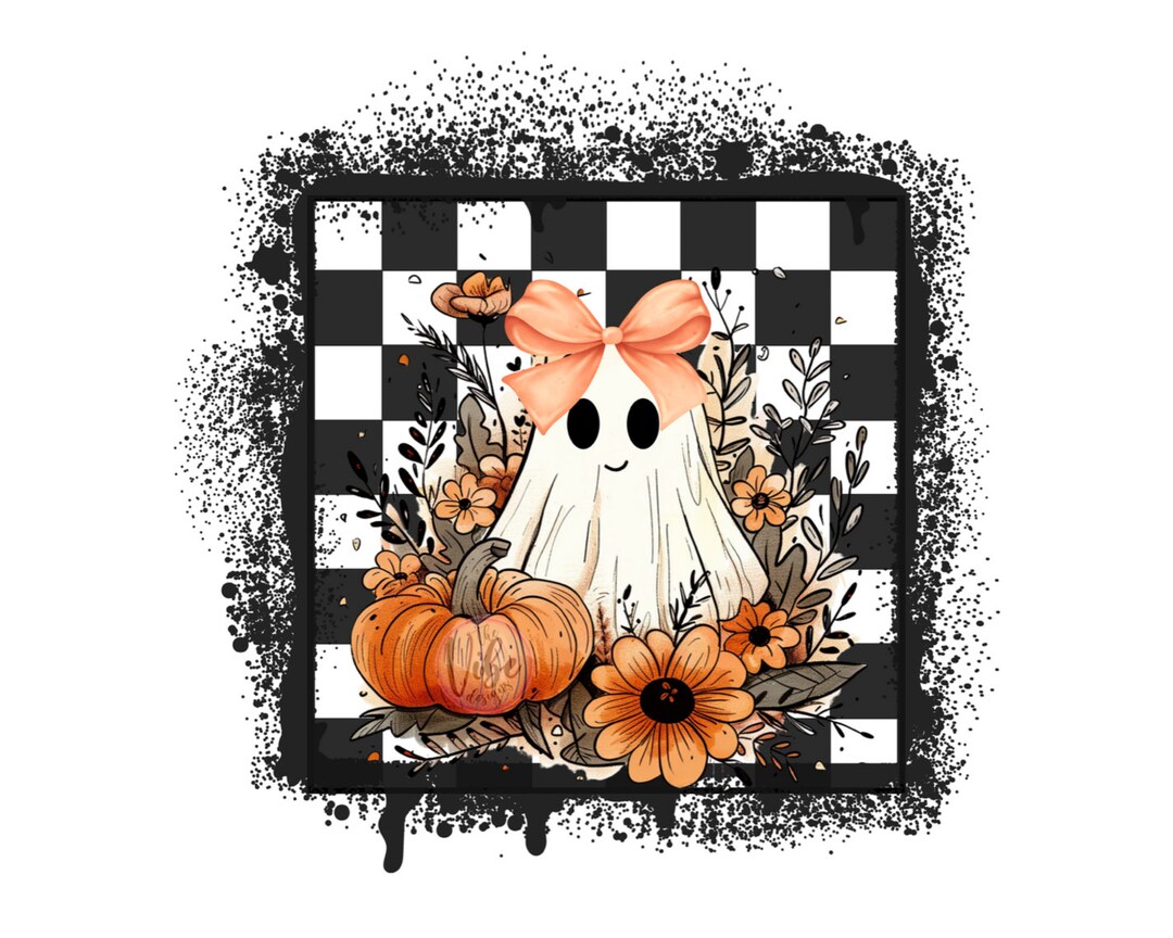 Cute Ghost With Bow PNG, Halloween Ghost Design Checker Png, Ghost With ...