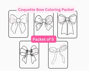 5 Printable Coquette Bow Coloring Pages,Bows Coloring packet,Coloring Pages