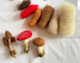 needle felting kit mushrooms, tutorial in French, crafts - needle felting kit mushrooms