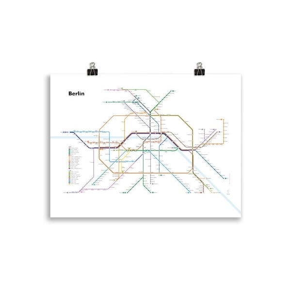 Berliner S-Bahn/U-Bahn-Kartenplakat (heller Hintergrund) | Minimalistisches Design | Postverkehrsnetz | Wanddekoration | Kunst Deutschland
