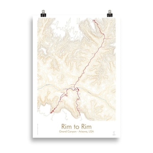 Rim-to-Rim-Wanderkarte, Grand Canyon | Wandertopografisches Kartenposter | Minimalistisches Design | Naturkunst