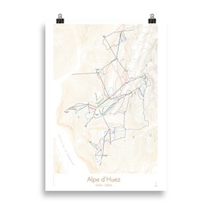 Carte d'Alpe d'Huez, Alpes | Affiche minimaliste de carte topographique de station de ski