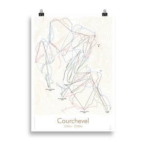 Courchevel Poster, French Alps | Topographic map of ski resort | Minimalist Design