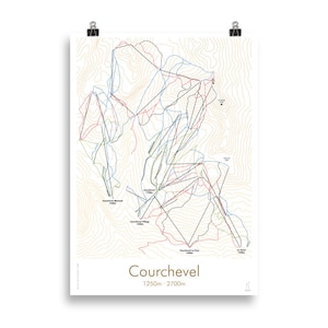 Affiche de Courchevel, Alpes | Carte topographique de station de ski | Design minimaliste