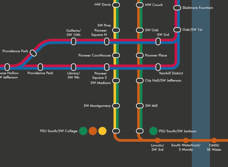 Portland MAX LRT Map Poster (dark Background) | Minimalist Design ...