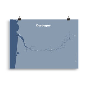 Carte de la Dordogne | Affiche fleuve France | Design Minimaliste | Poster réseau Hydrographique | Décoration Murale | Art France