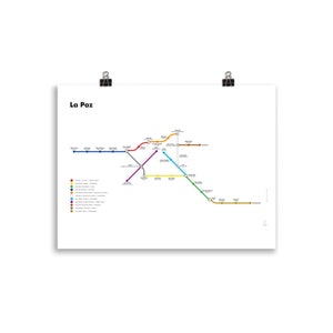 Affiche du plan du téléphérique de La Paz (fond clair) | Design minimaliste | Poster réseau de transports | Décoration murale | Art Bolivie