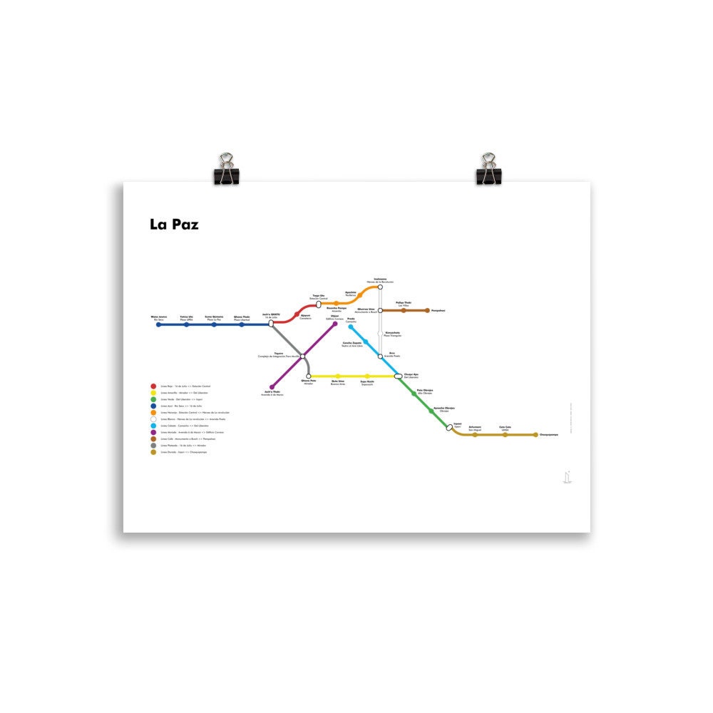 La Paz Gondola-El Teleferico Map Poster (white background) | Minimalist Design | Transit Cable Car Print | Bolivia Wall Art