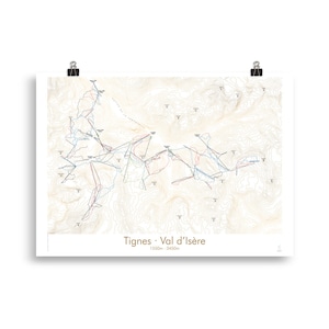 Mappa della Val d'Isere / Tignes, Alpi | Mappa topografica della stazione sciistica | Design minimalista