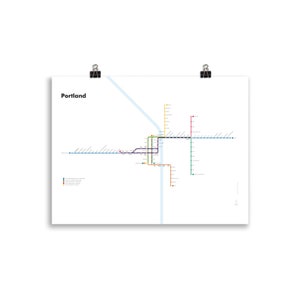Affiche du plan Tram Train de Portland (fond clair) | Design minimaliste | Poster réseau de transports | Décoration murale | Art Etats Unis