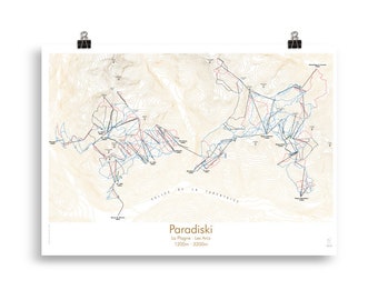 Paradiski ski resort map minimalist Poster, Les Arcs / La Plagne, French Alps | Topographic map of ski resort