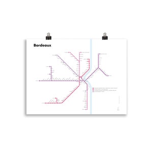 Poster van de Bordeaux Tramway-kaart (lichte achtergrond) | Minimalistisch ontwerp | Posttransportnetwerk | Wanddecoratie | Kunst Frankrijk