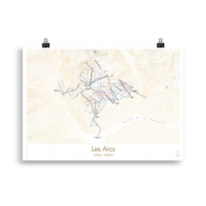 Carte des Arcs, Paradiski, Alpes | Affiche minimaliste de carte topographique de station de ski