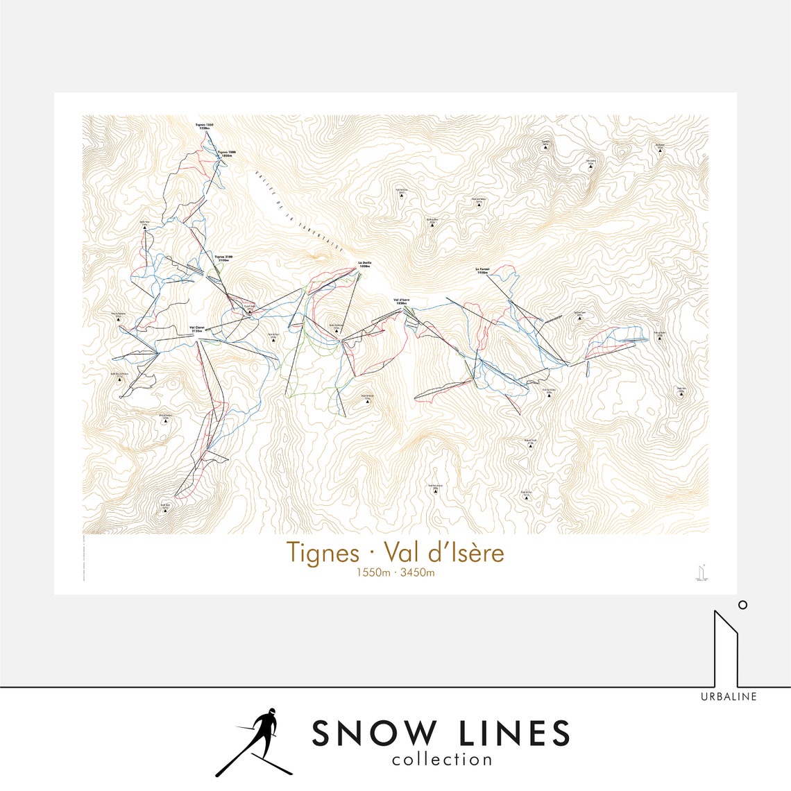Val D'isère / Tignes Ski Resort Map Minimalist Poster, French Alps ...