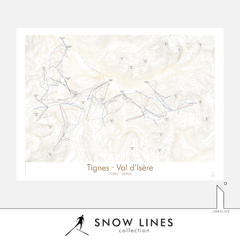 Val D'isère / Tignes Ski Resort Map Minimalist Poster, French Alps ...
