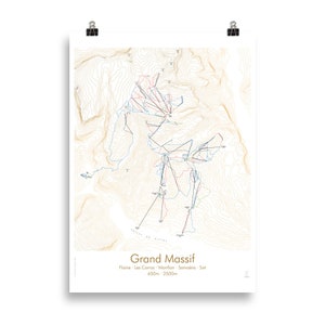 Affiche du Grand massif, Alpes | Carte topographique de station de ski : Samoëns, Morillon, Flaine, Les Carroz, Sixt | Design minimaliste