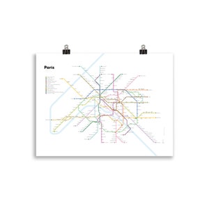 Mappa della metropolitana di Parigi (sfondo chiaro) | Poster dal design minimalista | Poster della mappa della rete di trasporto | Decorazione murale | Arte Francia