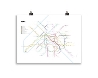 Paris Metro Map Poster (white background) | Minimalist Design | Transit Subway Print | France Wall Art