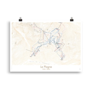Mappa di La Plagne, Paradiski, Alpi | Poster minimalista della mappa topografica della stazione sciistica