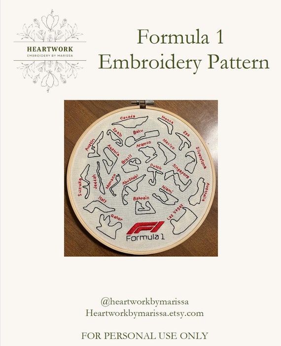 Formula 1 Embroidery PATTERN | PDF Embroidery Pattern | F1 | racing embroidery pattern