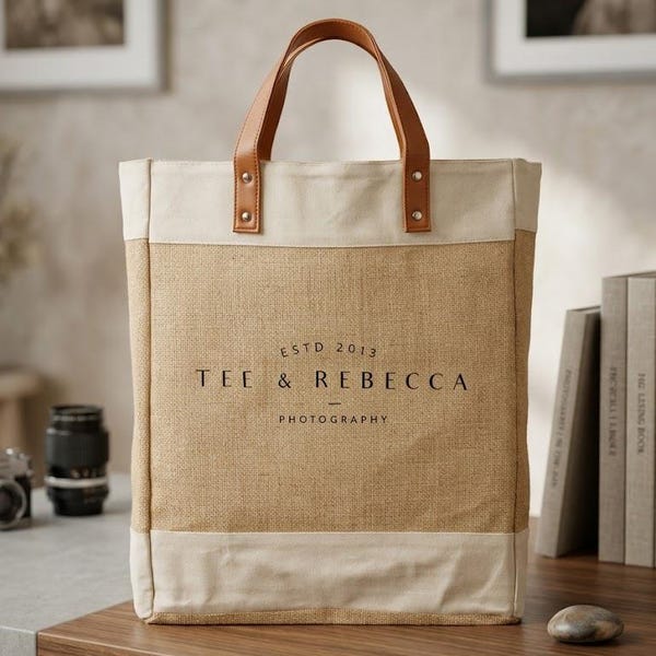 Personalized Jute Tote Bag with Leather Handles, Stylish Gift Bag