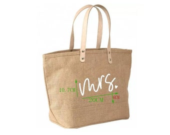 Borsa in juta con iniziale: borsa in juta personalizzata con manici in pelle PU