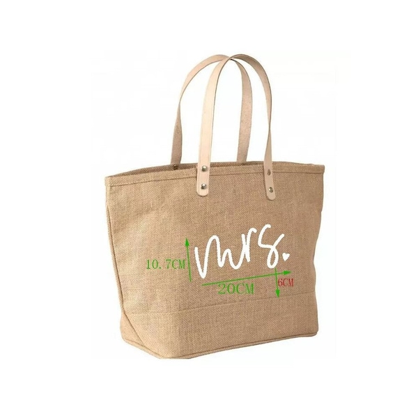 Initial printed Tote bag | Monogramed Tote Bag | Christmas Party Bag Personalized Beach Bags | Burlap Jute Bag | Pu Leather Handle Jute Bag