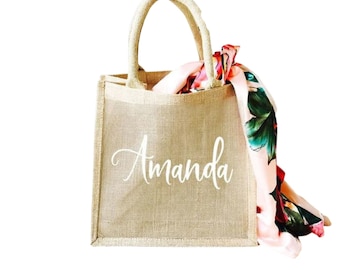 Monogrammed Jute Burlap Bag: Personalized Market Tote