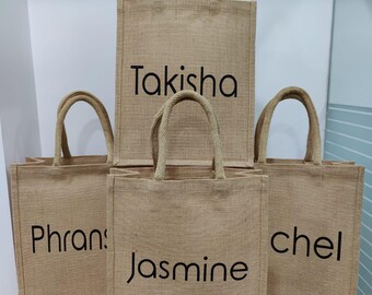 Personalized Jute Tote Bag: Small Burlap Lunch Bag, Custom Printed Shopping