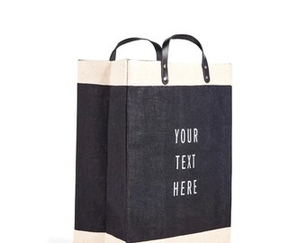 Black Burlap Tote Bag: Eco Friendly Jute Handbag with Leather Handles