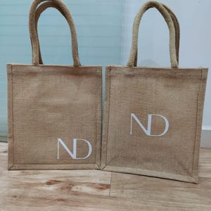 Monogrammed Bag Natural Jute Burlap Tote Bag | Lunch Bag | Party Gift Bag | Shopping Hessian Jute Tote Small Medium Large Gift Bags