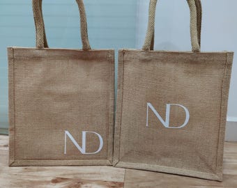 Monogrammed Burlap Tote Bag | Personalized Jute Gift Bag