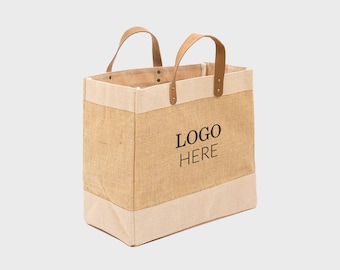 Personalized Jute Tote Bag with Leather Handles | Wedding Anniversary Gift