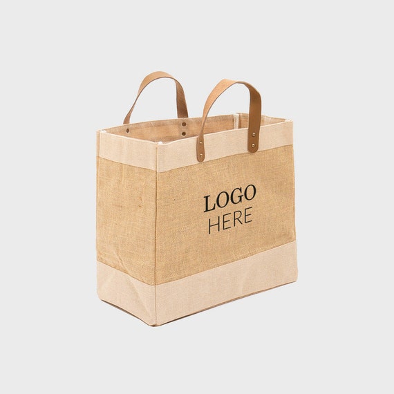 Small Medium Leather Handle Jute Tote Bags Wedding Anniversary
