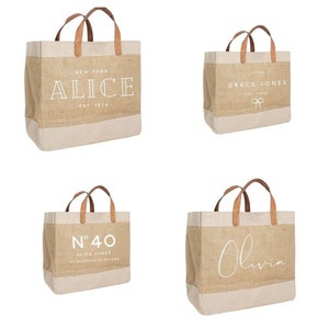 Bolsa de yute personalizada con asas de cuero, elegante bolsa de regalo.