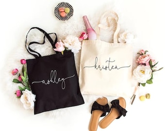 Benutzerdefinierte Jute-Tasche benutzerdefinierte Buchstabe bedruckte Baumwolltasche | Strandtasche aus Canvas |  Eco freundliche Baumwolltasche-Hochzeits-Bevorzugungs-Geschenk-Tasche