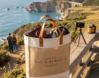 Personalized Jute Tote Bag with Leather Handles, Stylish Gift Bag