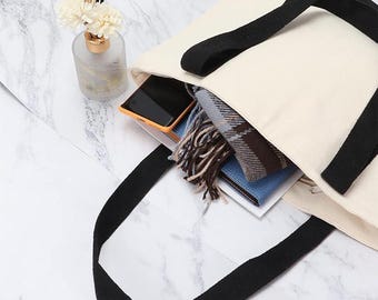 Customizable Black Canvas Tote Bag, Market Shopping Bag