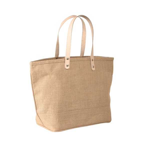 Personalized Burlap Beach Tote: Jute Bag with PU Leather Handles