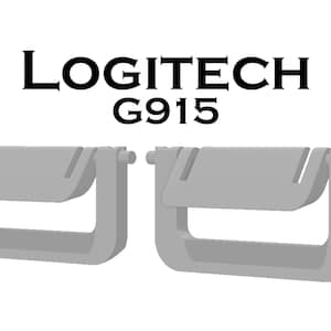 Può includere: Due maniglie in plastica grigia con un logo Logitech G915 sopra.