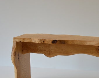 Oak waterfall bench with live edge,made to order and shipped within 3 weeks