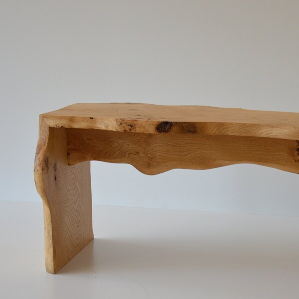 Oak waterfall bench with live edge,made to order and shipped within 3 weeks