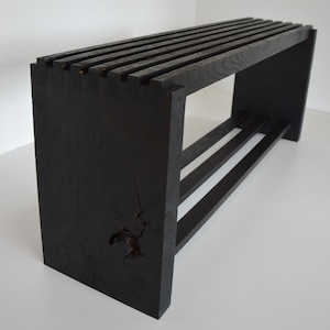 Slatted bench in scorched black oak!