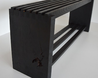 Oak slatted bench scorched black!