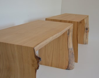 Waterfall bench. Matching set /pair. Slab bench with natural live edge. Natural chunky chestnut slab.