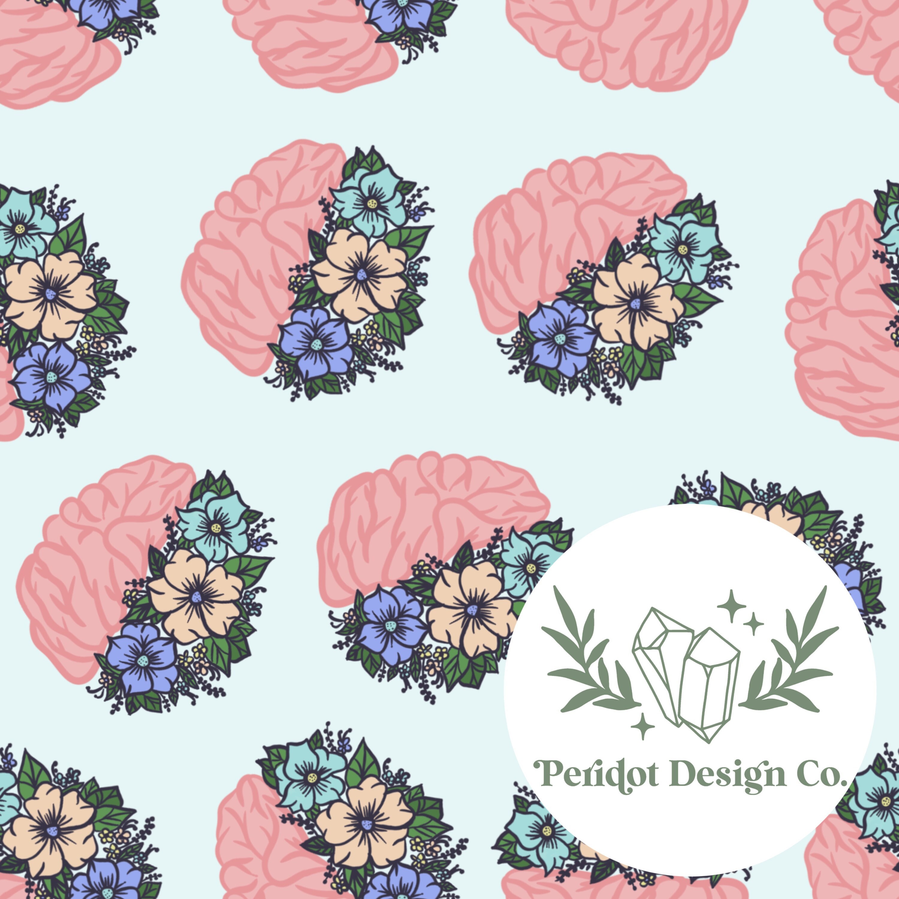 Mental Health Awareness Floral Brain Seamless File for Personal and ...