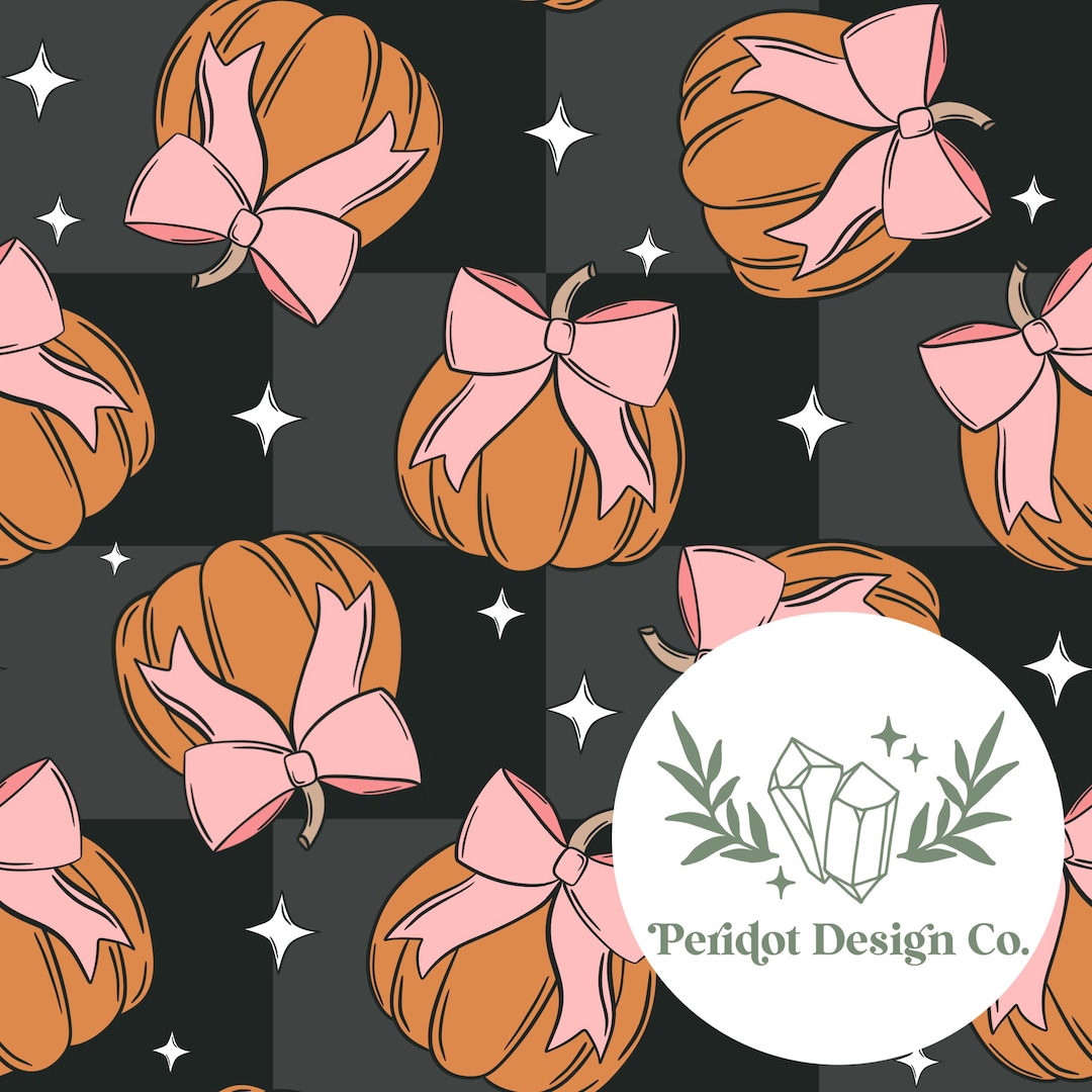Coquette Pumpkins With Bows Black Checker Halloween Seamless File for ...