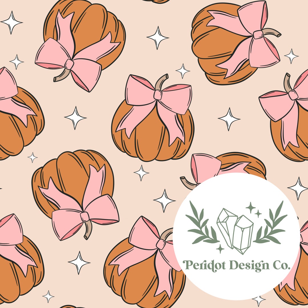 Coquette Pumpkins With Bows Cream Beige Halloween Seamless File for ...